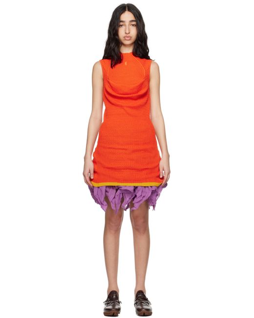 Kiko Kostadinov Orange Vecto Knit Tunic Minidress