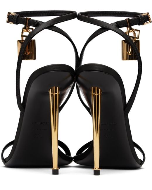 Tom Ford Black Shiny Padlock Pointy Naked Heeled Sandals
