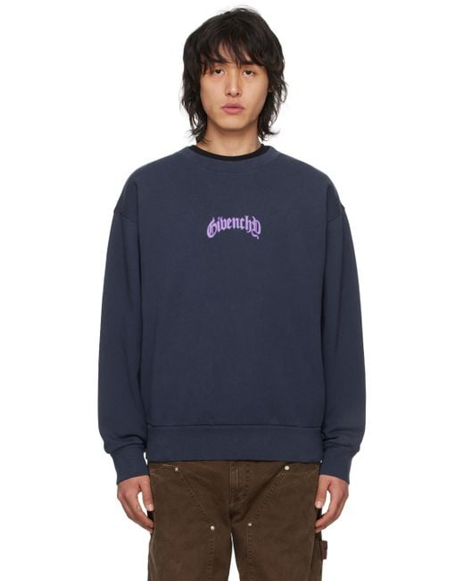 Givenchy Blue Navy Printed Sweatshirt for men
