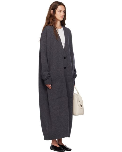 Jil Sander グレー ロングVネック ニットカーディガン Black