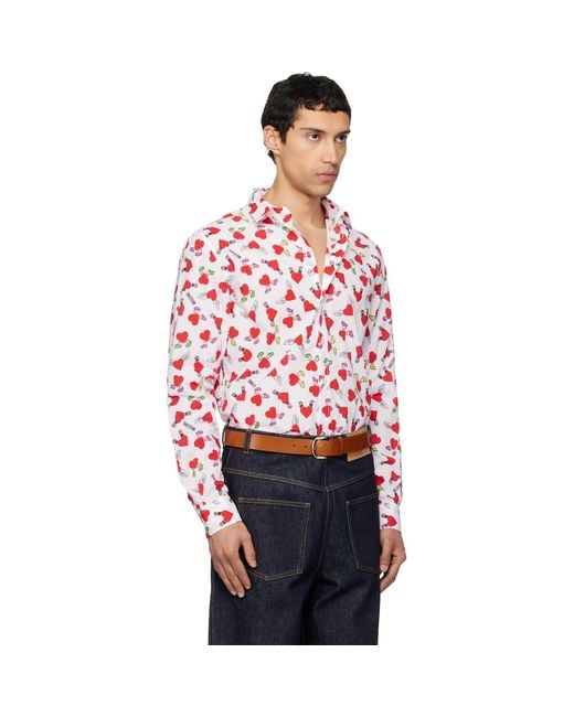 Moschino Red Print Lightweight Cotton Poplin Shirt for men