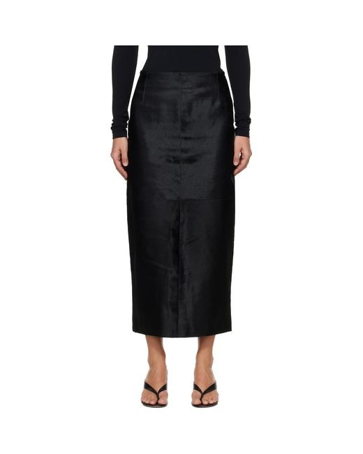 Nour Hammour Black Elisse Long Pencil Ponyhair Skirt