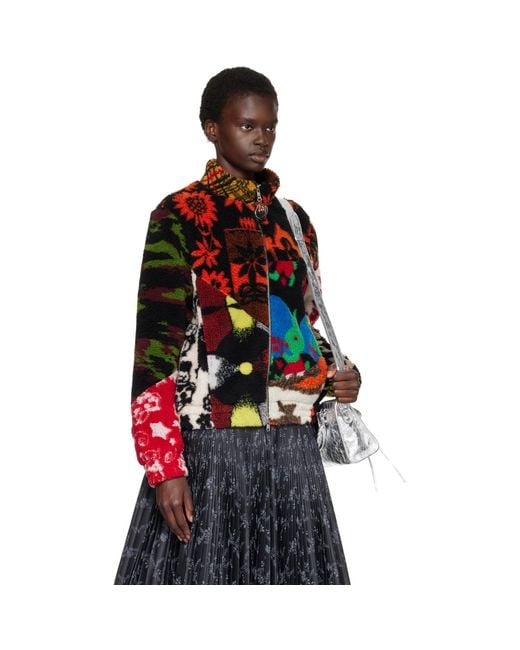 Chopova Lowena Red Patchwork Fitted Fleece Jacket