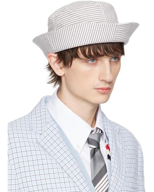 Thom Browne White & Gray Quarter Combo Bucket Hat for men