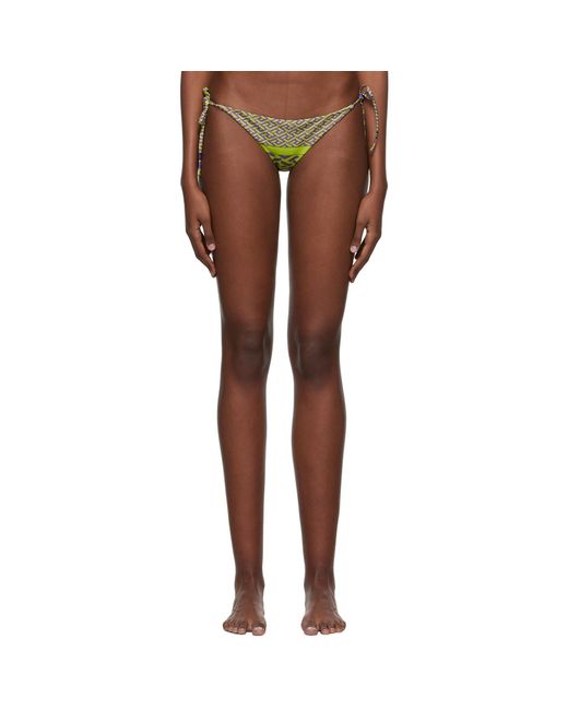 Versace Multicolor Green La Greca Bikini Bottom