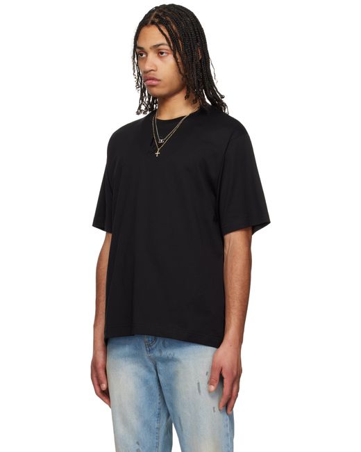 メンズ Dolce & Gabbana ブラック ロゴ刺繍 コットン Tシャツ Black
