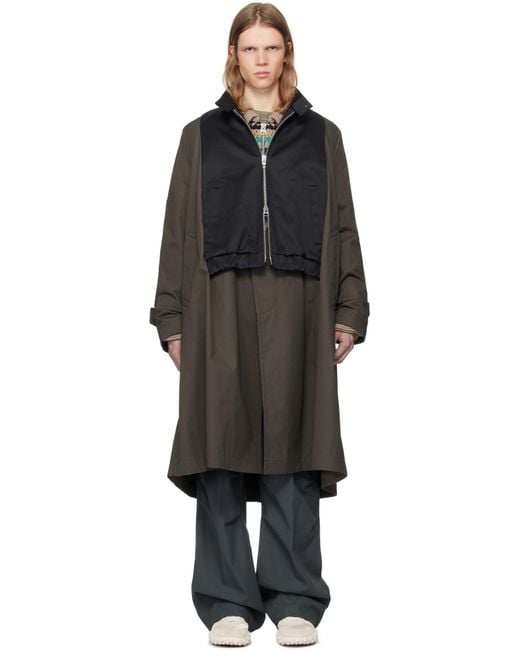 メンズ Sacai カーキ＆ネイビー Cotton Chino X Gabardine コート Black