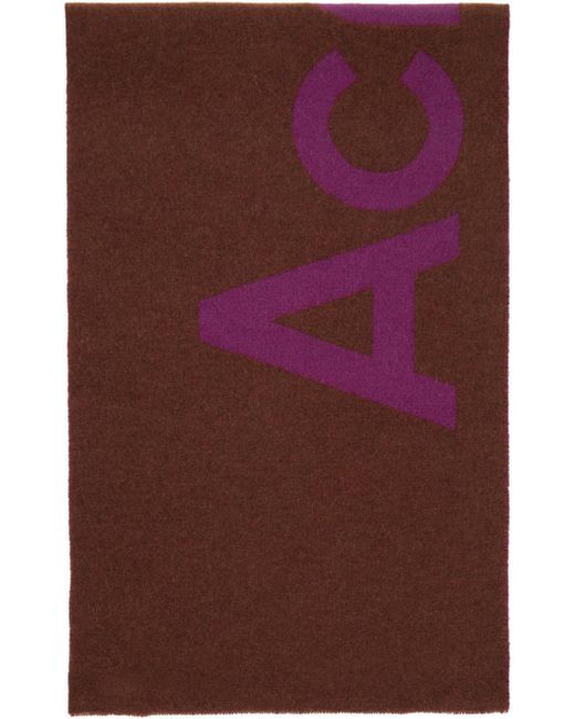Acne Purple Brown & Pink Logo Jacquard Scarf for men