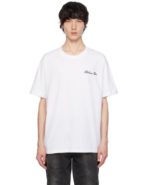 T-shirt blanc à logos brodés Balmain pour homme en coloris White