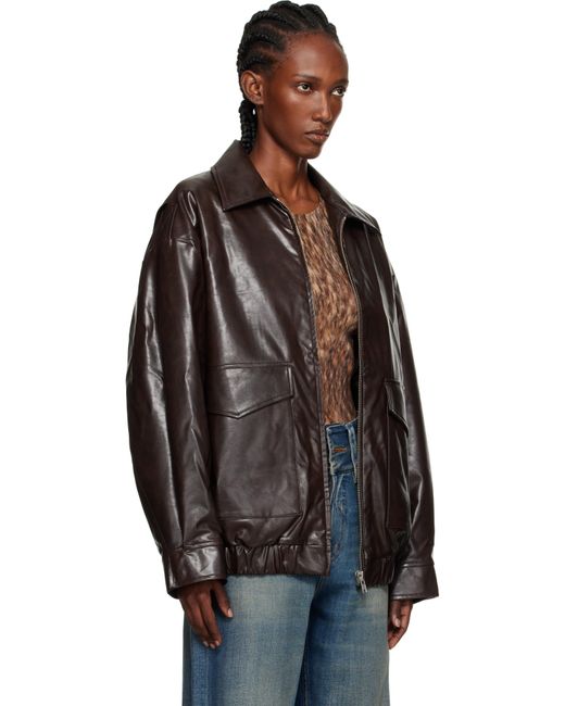 MM6 by Maison Martin Margiela Black Zip Faux-Leather Bomber Jacket