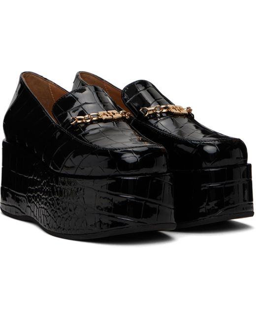 Ganni Black Patent Croco Butterfly Chain Platform Loafers