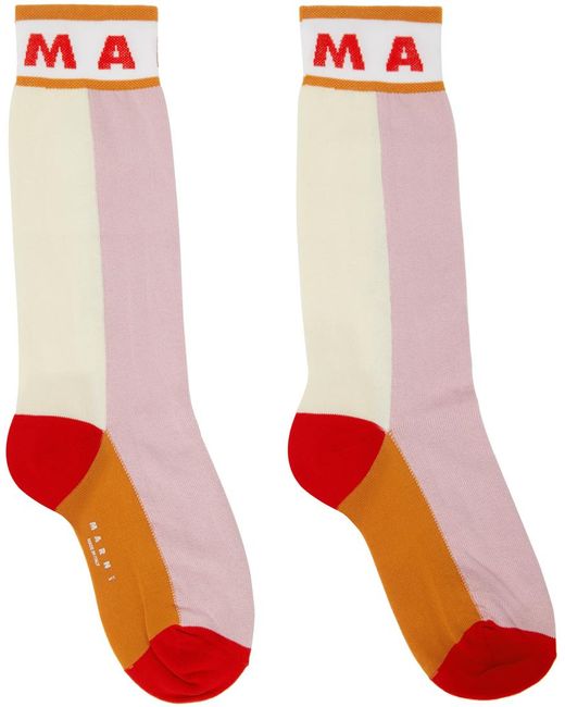 Marni Red Multicolor Colorblock Socks