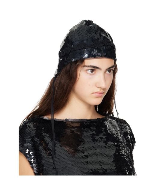 Simone Rocha Black Sequin Bonnet
