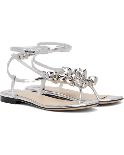 Mach & Mach Black Puffy Heart Mirror Leather Thong Sandals