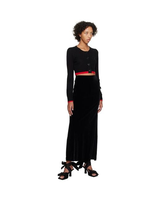Ganni Black Women's Velvet Small Bow Maxi-skirt 12