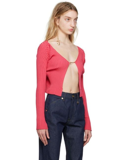 Jacquemus Red Pink Le Raphia 'la Maille Pralù' Cardigan