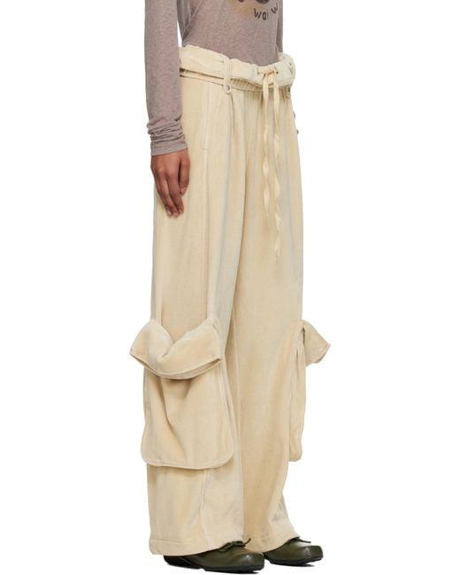 OPEN YY Natural Rolled Waist Velour Cargo Pants