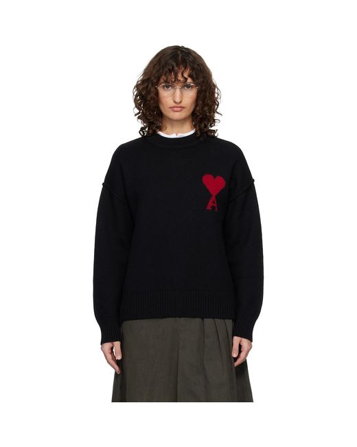 AMI Black Wool Crewneck Ami De Coeur Sweater