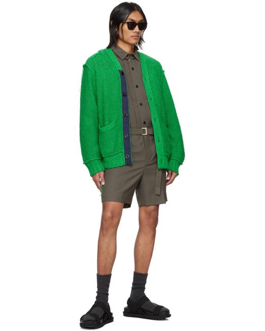 Sacai Green Loose Thread Cardigan for men