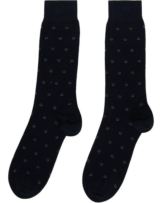 Ferragamo Black Navy Medium Gancini Jacquard Socks for men