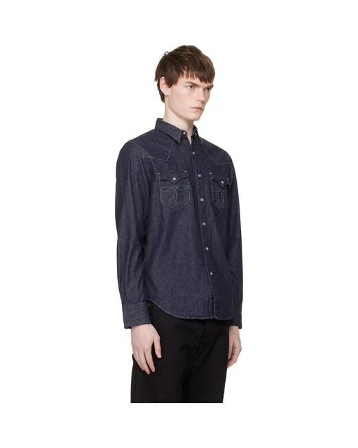 RRL Blue Slim Fit Denim Western Shirt for men