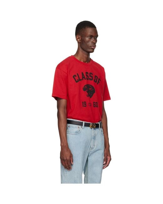 Valentino Red Cotton Panther 'Class Of 1960' Print T-Shirt for men