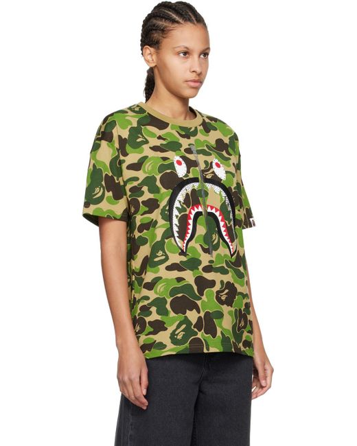 A Bathing Ape Green Khaki Abc Camo Crystal Stone Shark T-Shirt