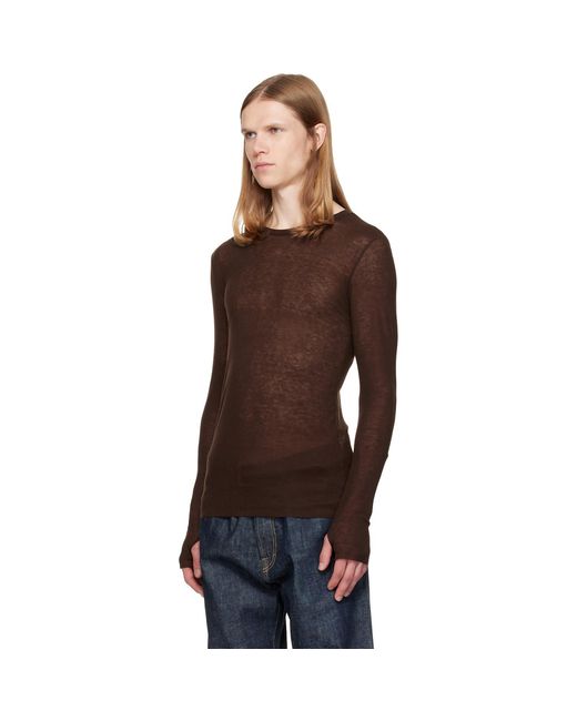TONYWACK Brown Sheer Wool Ribbed Knit Sweater for men