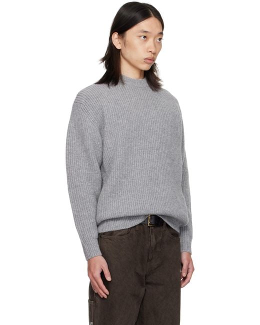 vowels Gray Baby Alpaca Knit Sweater for men