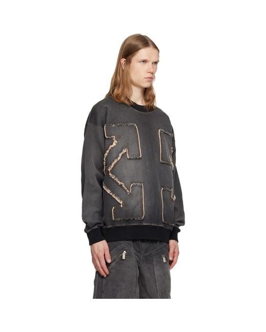 Off-White c/o Virgil Abloh Gray Distress Arr Skate Crewneck Highlighted Sweatshirt for men
