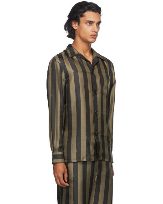 Fendi Silk Striped Logo Pyjama Shirt for Men - Lyst