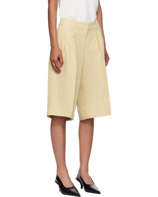 Frankie Shop Natural Bilbao Pleated Linen Bermuda Shorts