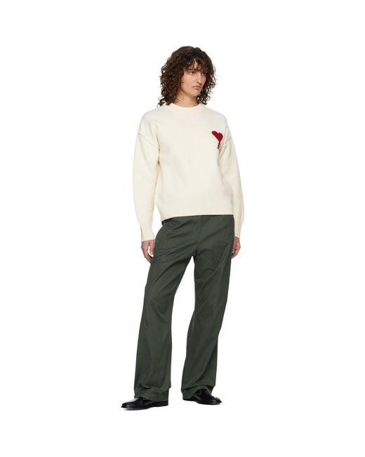 AMI Black Off- Wool Crewneck Ami De Coeur Sweater