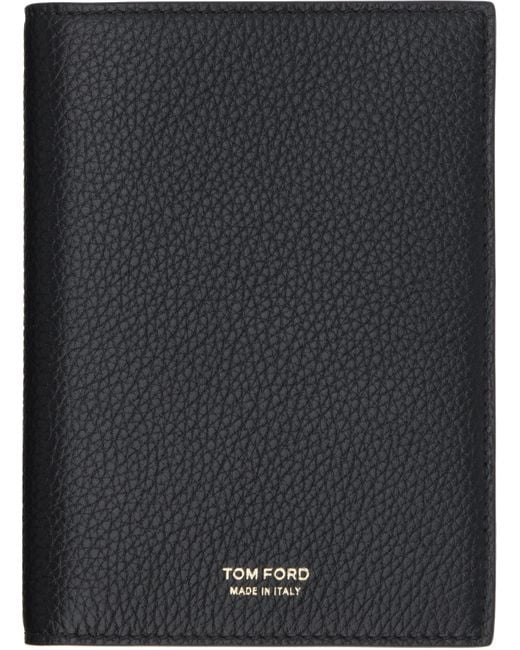 Tom Ford Black Soft Grain Leather T Line Passport Holder for men