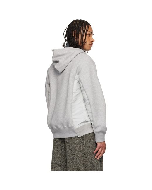 Sacai Gray Sponge Sweat & Nylon Twill Hoodie for men