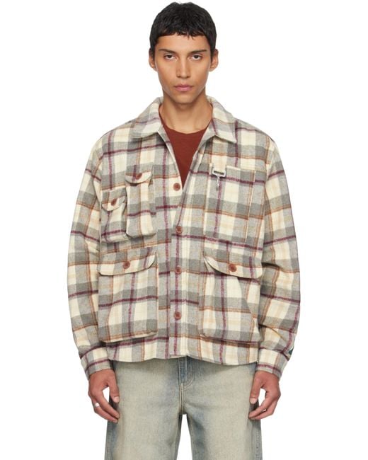 メンズ Reese Cooper グレー＆ベージュ Milled Flannel Cargo ボタンアップシャツ Gray