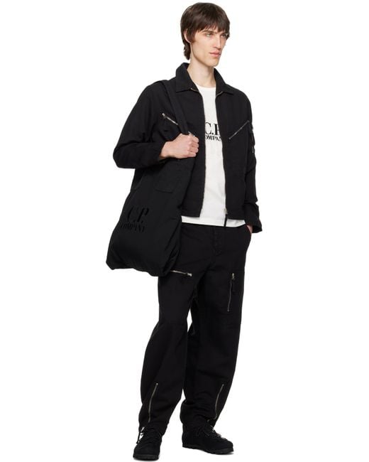 C P Company Black Twill Left Hand Logo Tote for men