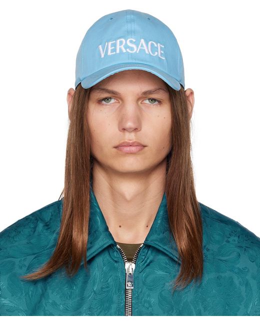 Versace Blue Embroidered Cap for men