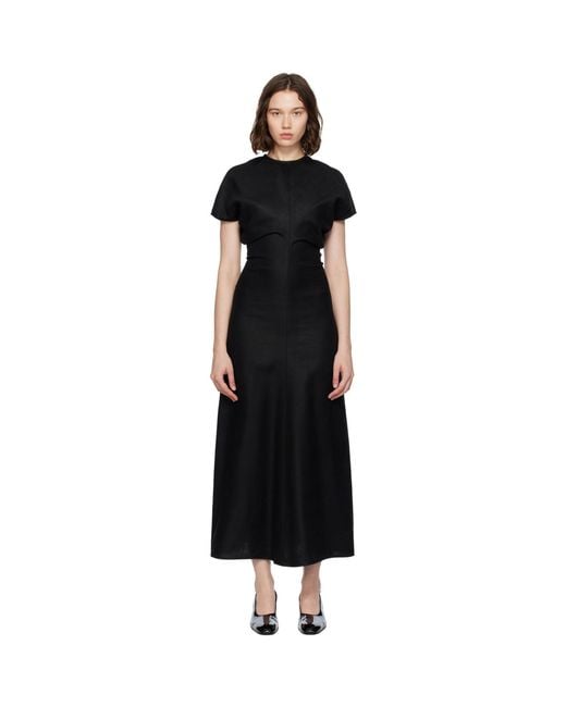 Totême Black Slouch Waist Basketweave Midi Dress