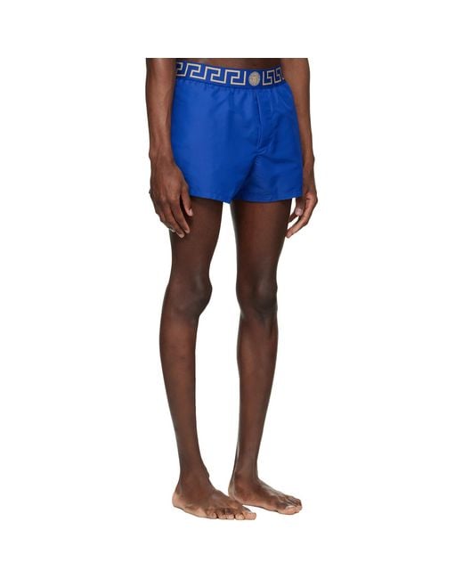 Versace Blue Greca Swim Shorts for men
