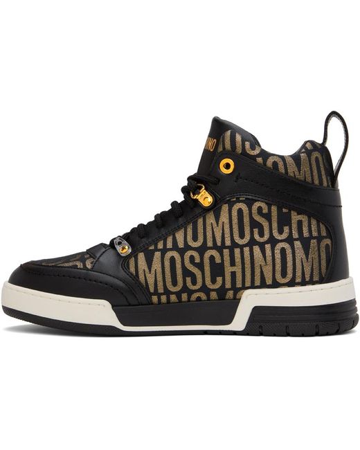 Moschino Black & Gold Allover Logo Sneakers for men