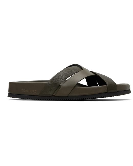 Tom Ford Black Khaki Smooth & Supple Grain Leather Sandals for men