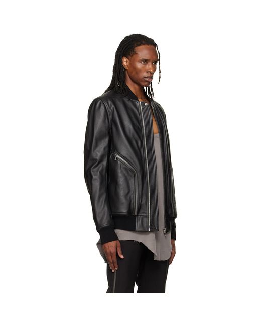 Rick Owens Black Heizer Leather Flight Jacket for men