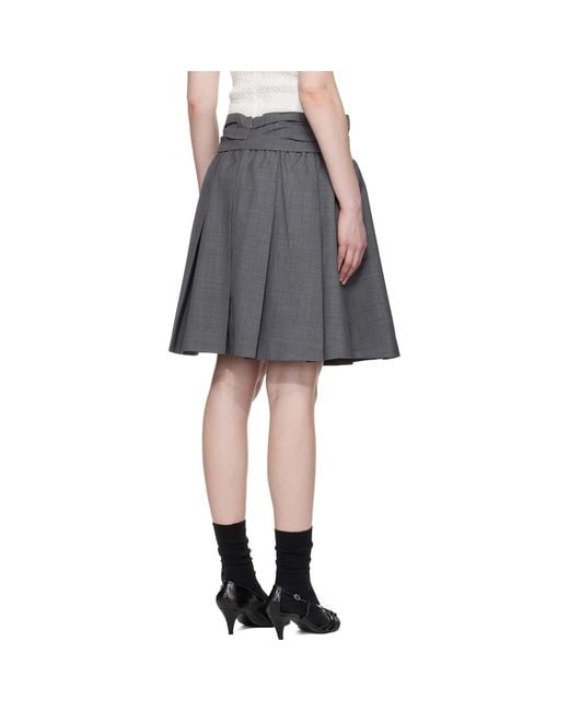 ShuShu/Tong Gray Draped Waist Wide-Pleat Midi Skirt
