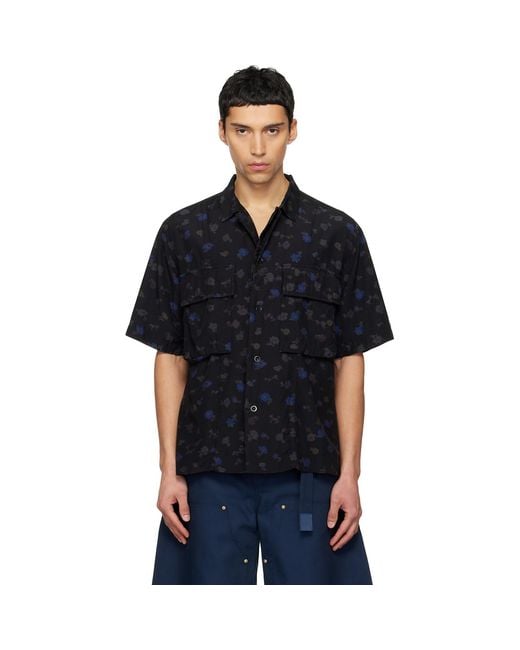 Sacai Black Overdyed Floral Print Shirt for men
