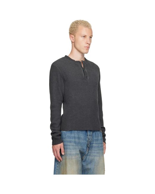 424 Black Long-Sleeve Thermal Jersey Henley for men