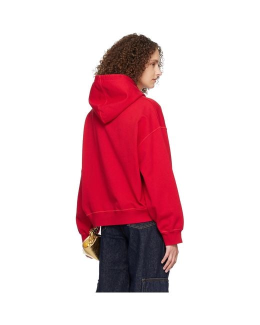 Ganni Red Graphic Cropped Hoodie