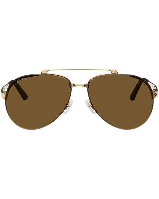 Cartier Black Gold Santos De Aviator Sunglasses