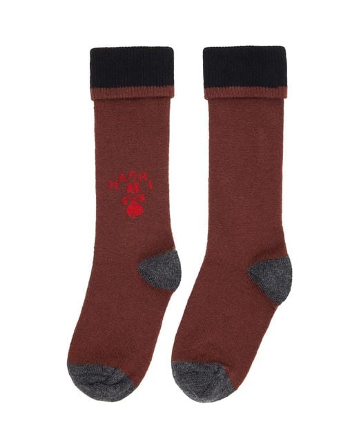 Marni Red Wool Flower Logo Socks