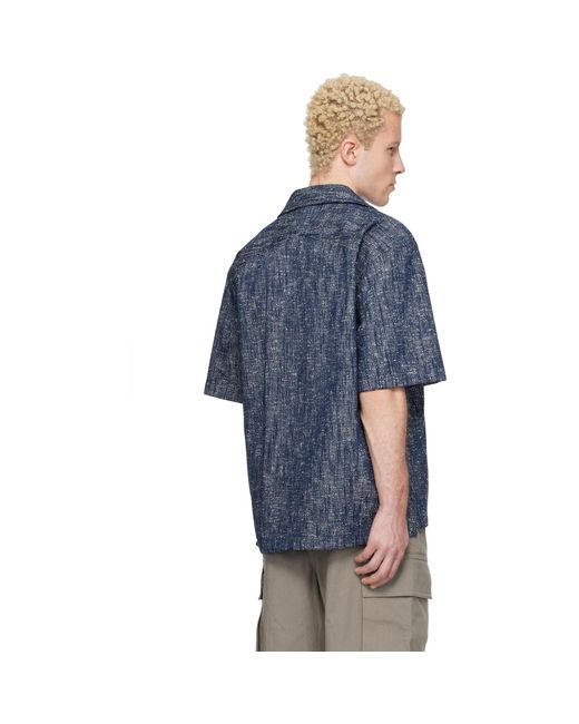 Bottega Veneta Blue Textured Fleck Cotton Drill Shirt for men